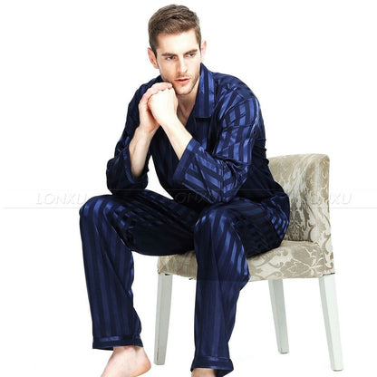 Mens Silk Satin Pajamas Set  Pajama Pyjamas Set  PJS  Sleepwear Set Loungewear  U.S.S,M,L,XL,2XL,3XLL,4XL Plus Striped - NawdeX