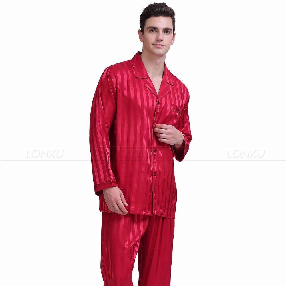 Mens Silk Satin Pajamas Set  Pajama Pyjamas Set  PJS  Sleepwear Set Loungewear  U.S.S,M,L,XL,2XL,3XLL,4XL Plus Striped - NawdeX