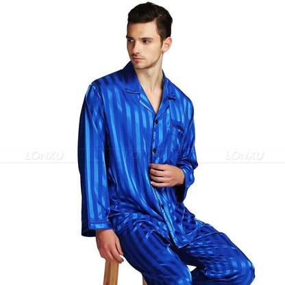 Mens Silk Satin Pajamas Set  Pajama Pyjamas Set  PJS  Sleepwear Set Loungewear  U.S.S,M,L,XL,2XL,3XLL,4XL Plus Striped - NawdeX