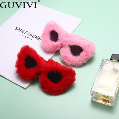 Hip Hop Fluffy Cat Eye Sunglasses Funny Cosplay Party Vintage Furry Eyeglasses Ins Kadashian Fashion New Pink Red Black Shades - NawdeX