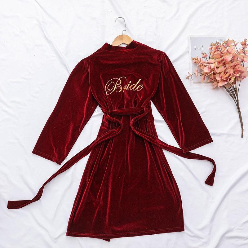 Women Sexy Bride Wedding Robe Sleepwear Velvet Intimate Lingerie Home Clothes Soft Embroidery Nightgown Nightwear Kimono Gown - NawdeX