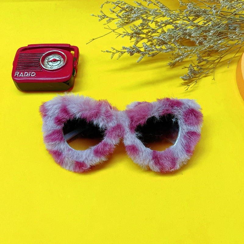 Hip Hop Fluffy Cat Eye Sunglasses Funny Cosplay Party Vintage Furry Eyeglasses Ins Kadashian Fashion New Pink Red Black Shades - NawdeX