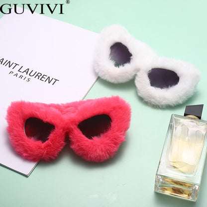 Hip Hop Fluffy Cat Eye Sunglasses Funny Cosplay Party Vintage Furry Eyeglasses Ins Kadashian Fashion New Pink Red Black Shades - NawdeX