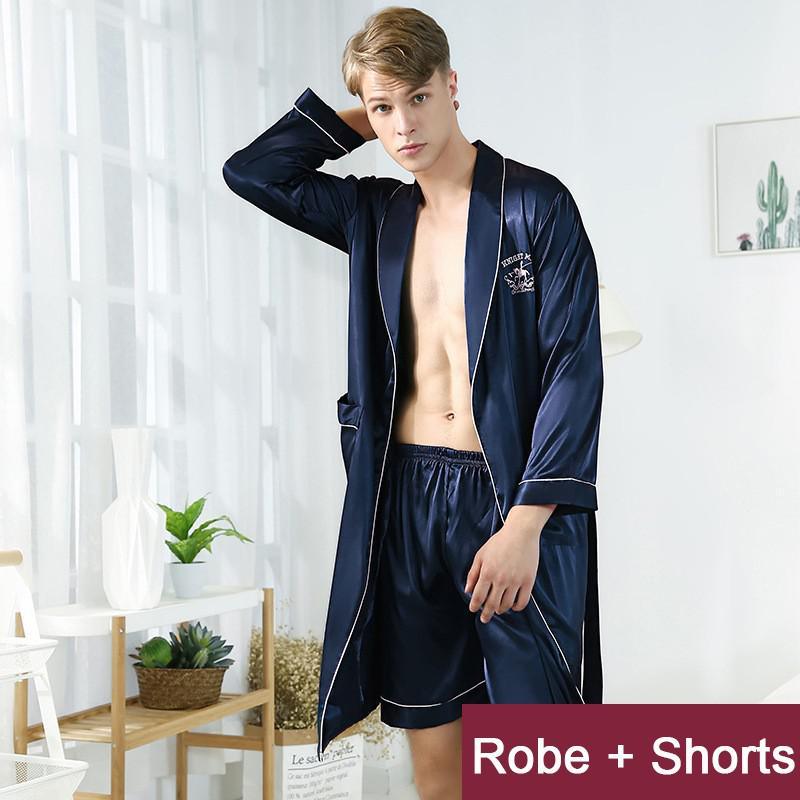 Men/Groom Robe Set Satin Loose Kimono Bathrobe Gown Sexy Long Sleeve Autumn Sleepwear Nightgown - NawdeX