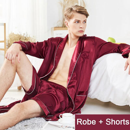 Men/Groom Robe Set Satin Loose Kimono Bathrobe Gown Sexy Long Sleeve Autumn Sleepwear Nightgown - NawdeX