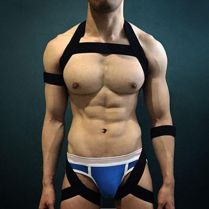 CLEVER-MENMODE Men Halter Neck Elastic Body Chest Harness Sexy Bondage W/Armband - NawdeX