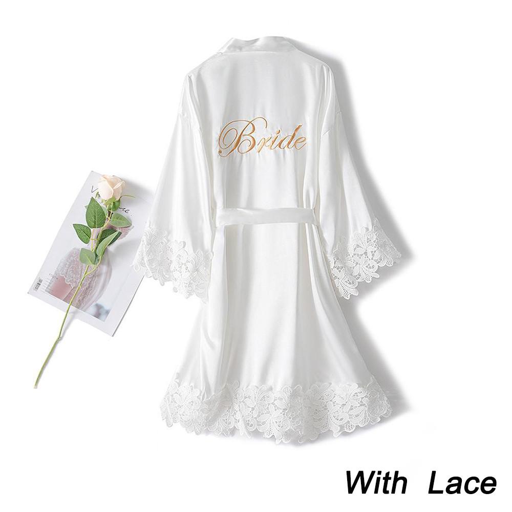 Summer Lace Sleepwear Bride/Bridesmaid Wedding Robe Gown Solid Embroidery Kimono - NawdeX