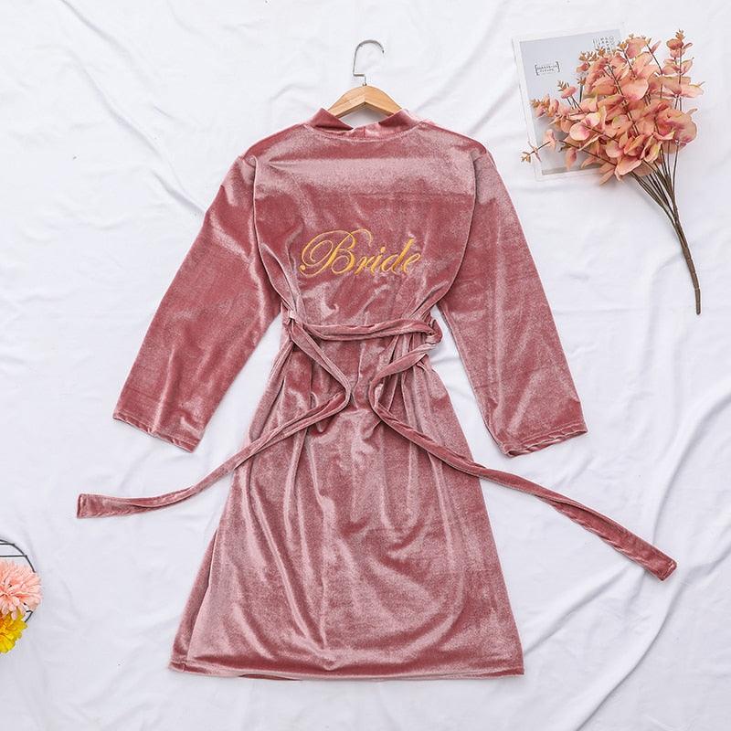 Women Sexy Bride Wedding Robe Sleepwear Velvet Intimate Lingerie Home Clothes Soft Embroidery Nightgown Nightwear Kimono Gown - NawdeX