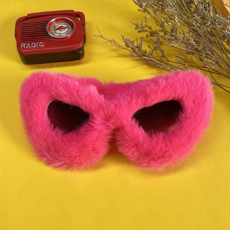 Hip Hop Fluffy Cat Eye Sunglasses Funny Cosplay Party Vintage Furry Eyeglasses Ins Kadashian Fashion New Pink Red Black Shades - NawdeX