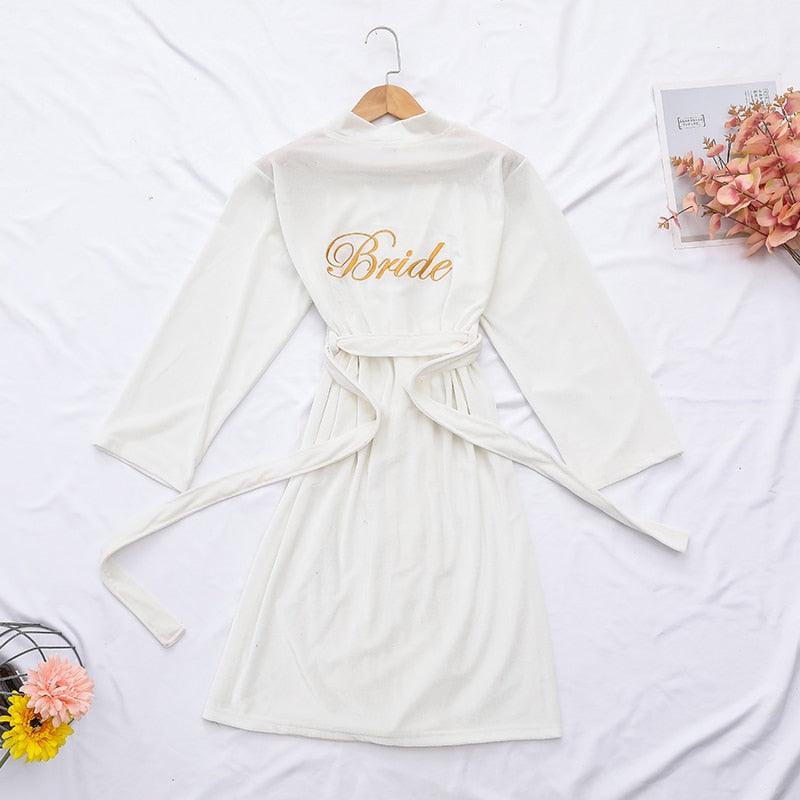 Women Sexy Bride Wedding Robe Sleepwear Velvet Intimate Lingerie Home Clothes Soft Embroidery Nightgown Nightwear Kimono Gown - NawdeX