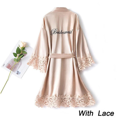 Summer Lace Sleepwear Bride&amp;Bridemaid Wedding Robe Gown Solid Embroidery Kimono Bathrobe Women Casual Home Night Dress M L Xl - NawdeX