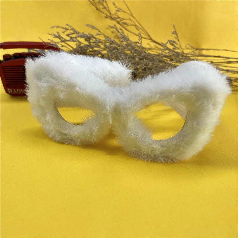 Hip Hop Fluffy Cat Eye Sunglasses Funny Cosplay Party Vintage Furry Eyeglasses Ins Kadashian Fashion New Pink Red Black Shades - NawdeX