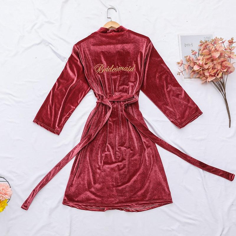 Women Sexy Bride Wedding Robe Sleepwear Velvet Intimate Lingerie Home Clothes Soft Embroidery Nightgown Nightwear Kimono Gown - NawdeX