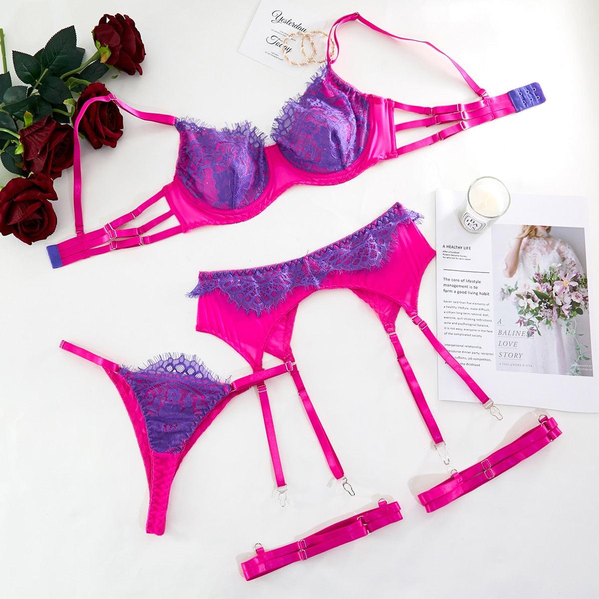 Baddiebox Sensual Lingerie Lace Push Up Delicate Underwear 3-Piece Underwire Exotic Sets Fancy Beautiful Short Skin Care Kits - NawdeX