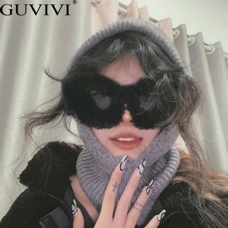 Hip Hop Fluffy Cat Eye Sunglasses Funny Cosplay Party Vintage Furry Eyeglasses Ins Kadashian Fashion New Pink Red Black Shades - NawdeX