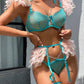 Feather Sensual Lingerie Sexy Transparent Lace Bra with Chain Exotic Sets Porn 3 Piece Set Garters Erotic Costumes - NawdeX