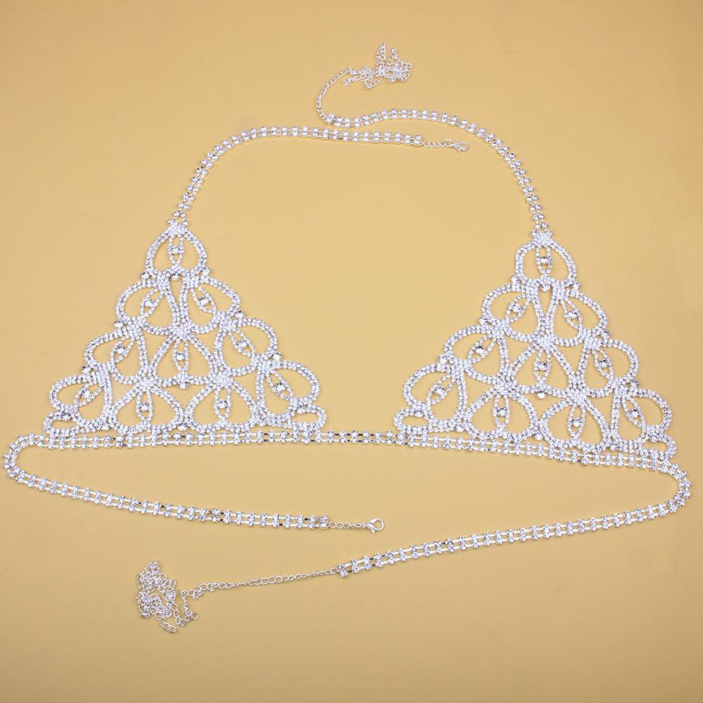 Sexy Rhinestone Body Chain Lingerie Set Heart Body Jewelry for Women Fashion Bikini Underwear Jewelry Bling Crystal Bra Thong - NawdeX