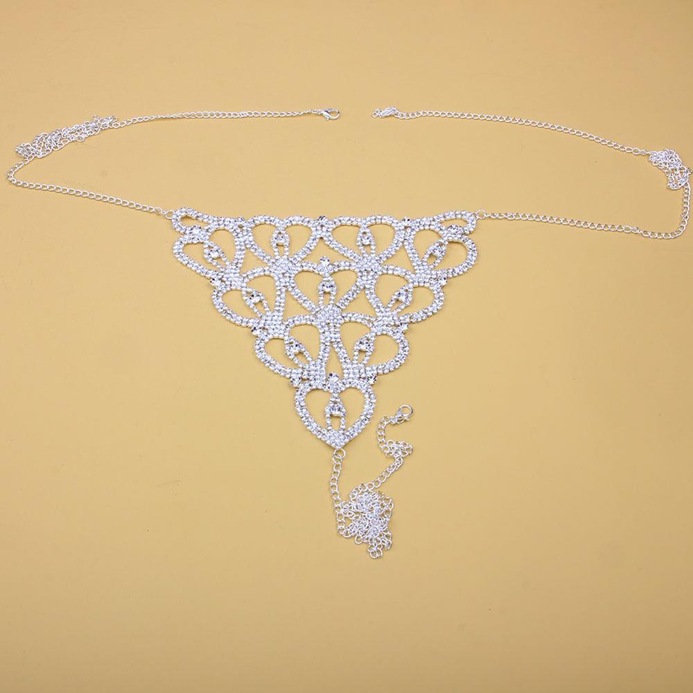 Sexy Rhinestone Body Chain Lingerie Set Heart Body Jewelry for Women Fashion Bikini Underwear Jewelry Bling Crystal Bra Thong - NawdeX