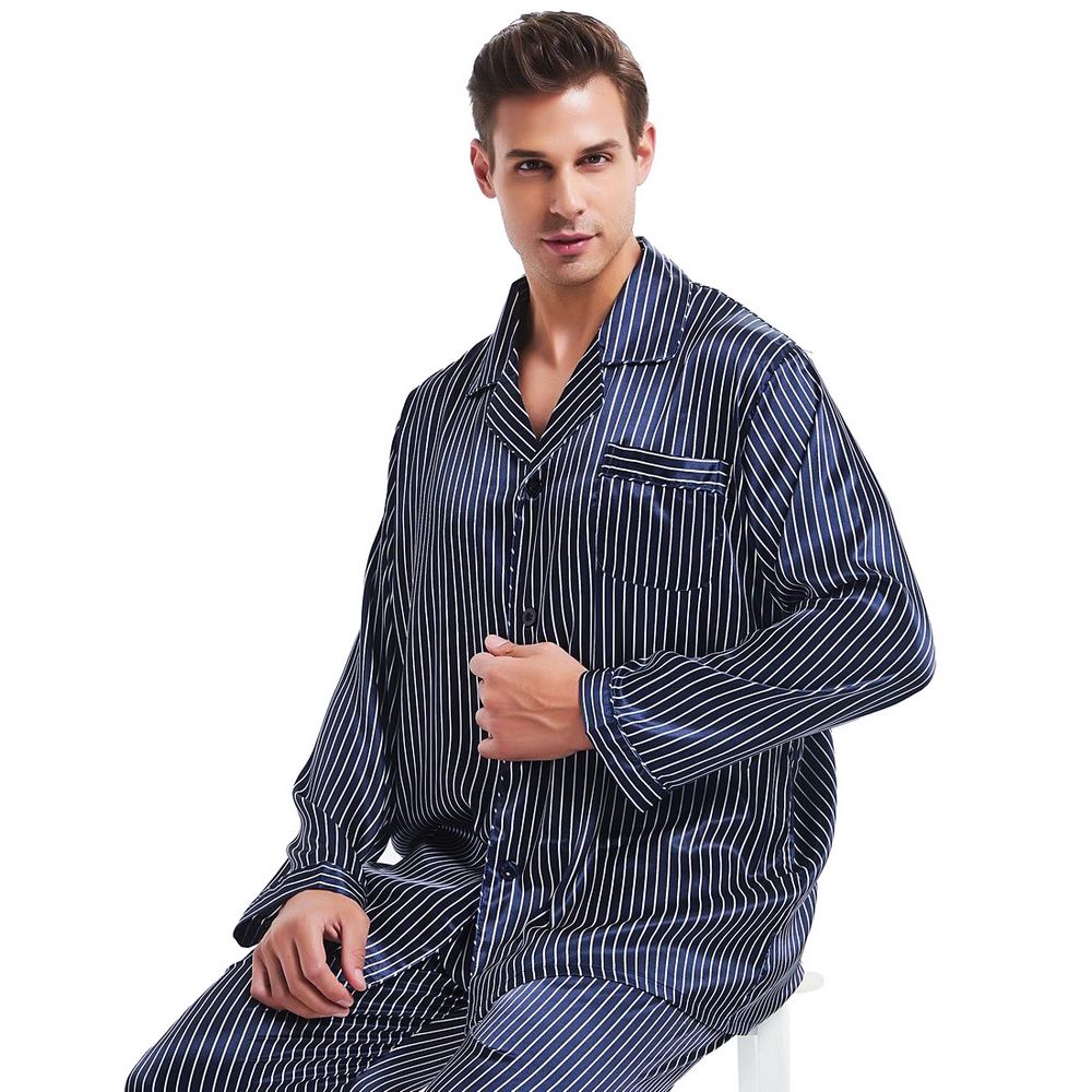 Mens Silk Satin Pajamas Set Sleepwear Set Loungewear - NawdeX