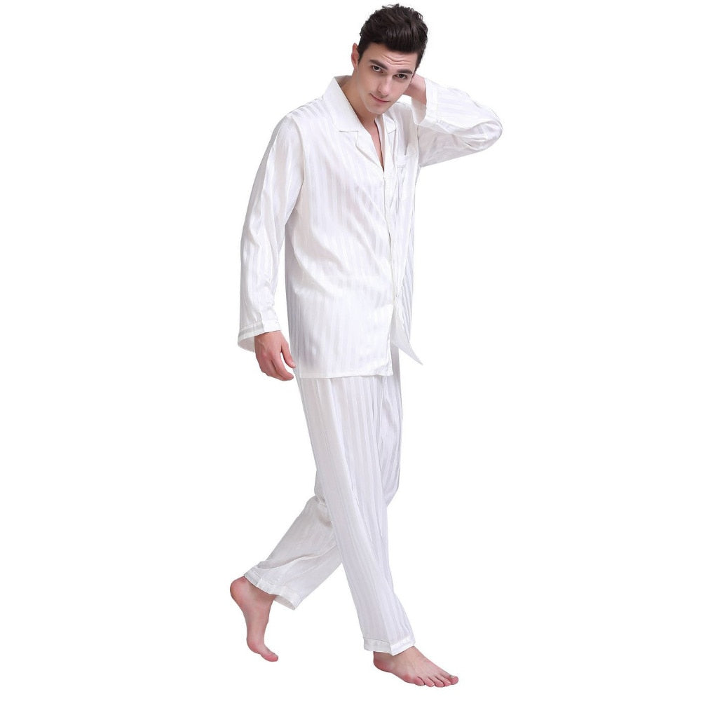 Mens Silk Satin Pajamas Set  Pajama Pyjamas Set  PJS  Sleepwear Set Loungewear  U.S.S,M,L,XL,2XL,3XLL,4XL Plus Striped - NawdeX