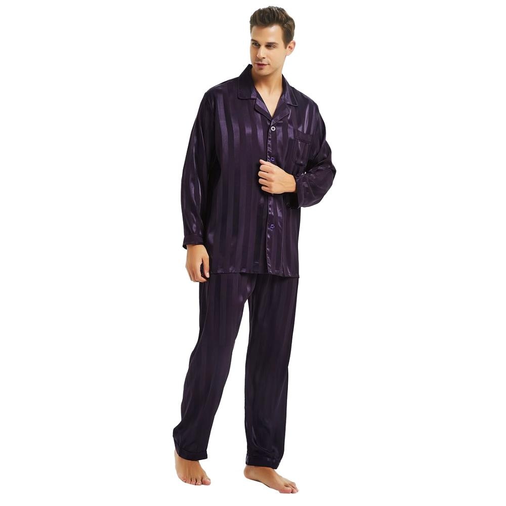 Mens Silk Satin Pajamas Set  Pajama Pyjamas Set  PJS  Sleepwear Set Loungewear  U.S.S,M,L,XL,2XL,3XLL,4XL Plus Striped - NawdeX