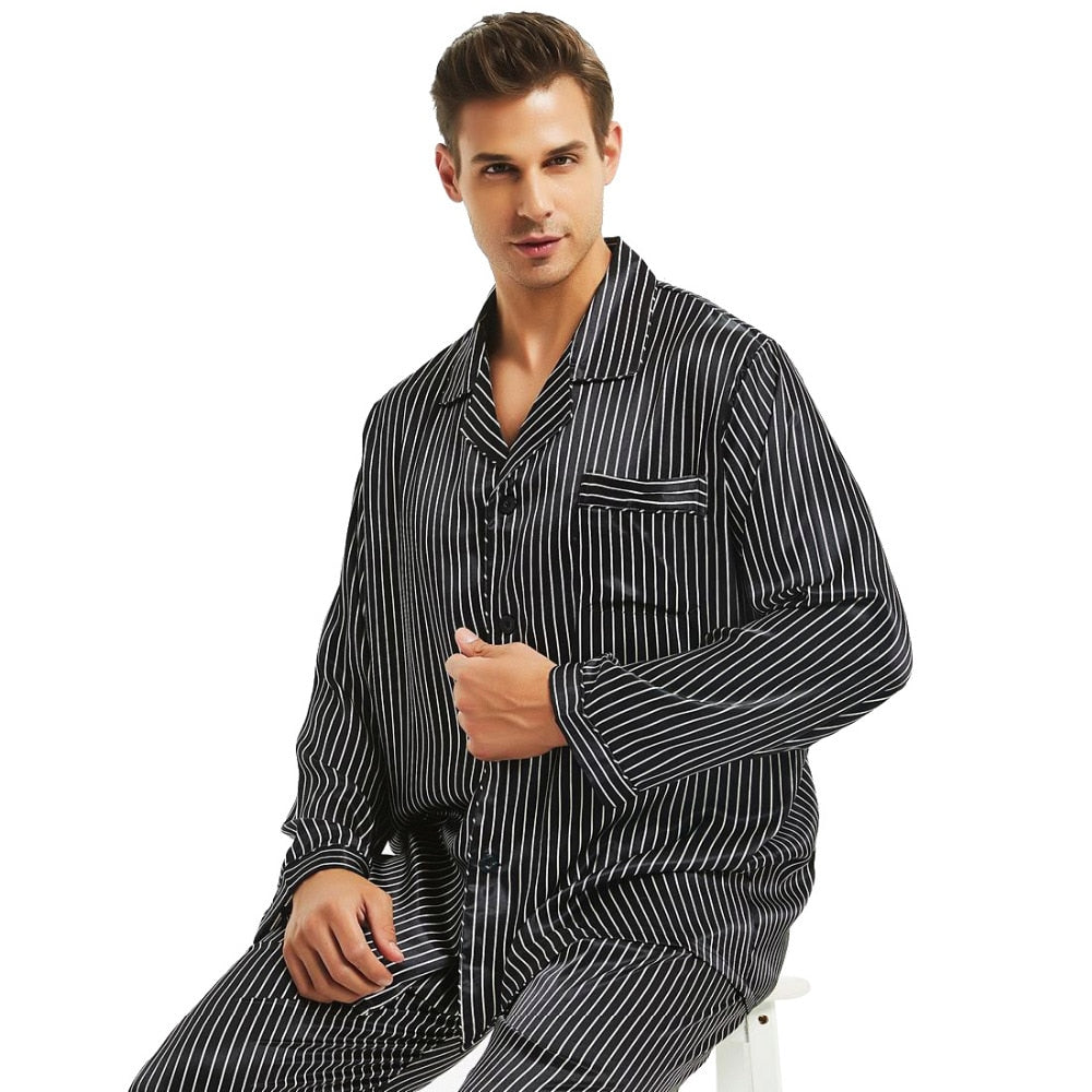 Mens Silk Satin Pajamas Set Sleepwear Set Loungewear - NawdeX