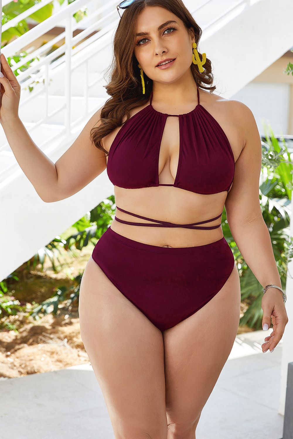 Plus Size Cutout Tied Backless Bikini Set - NawdeX