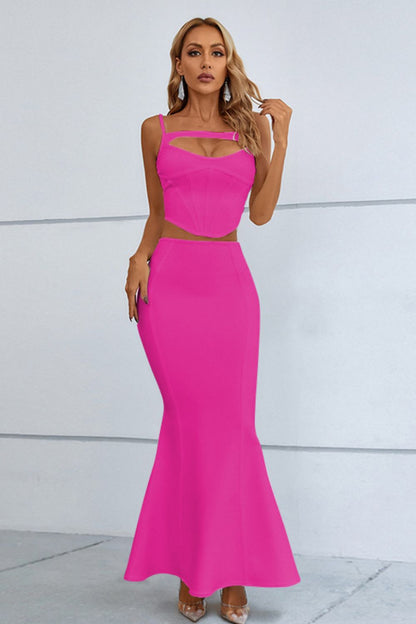 Cutout Seam Detail Cami and Fishtail Skirt Set - NawdeX