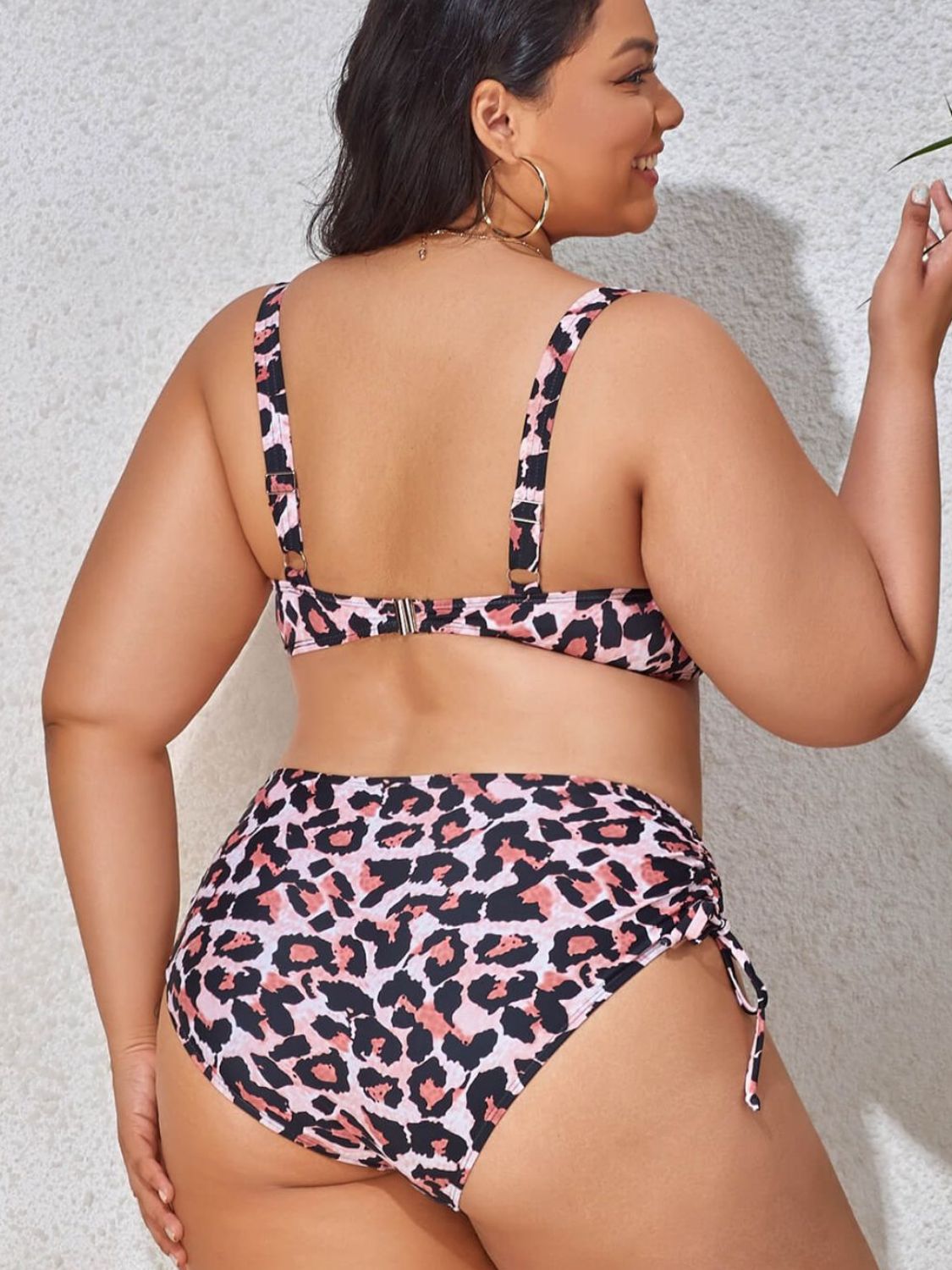 Plus Size Printed Drawstring Detail Bikini Set - NawdeX