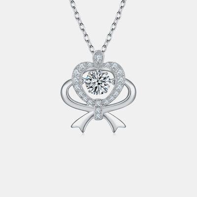 Moissanite 925 Sterling Silver Bow & Heart Necklace