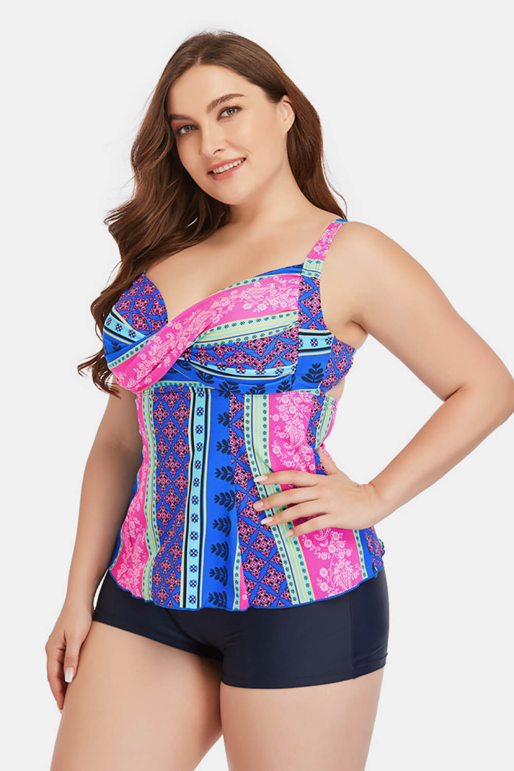 Plus Size Printed Crisscross Cutout Two-Piece Swim Set - NawdeX