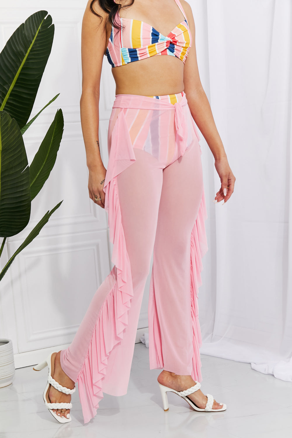 Marina West Swim Take Me To The Beach Mesh Ruffle Cover-Up Pants - NawdeX