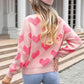 Round Neck Dropped Shoulder Sweater with Heart Pattern - NawdeX