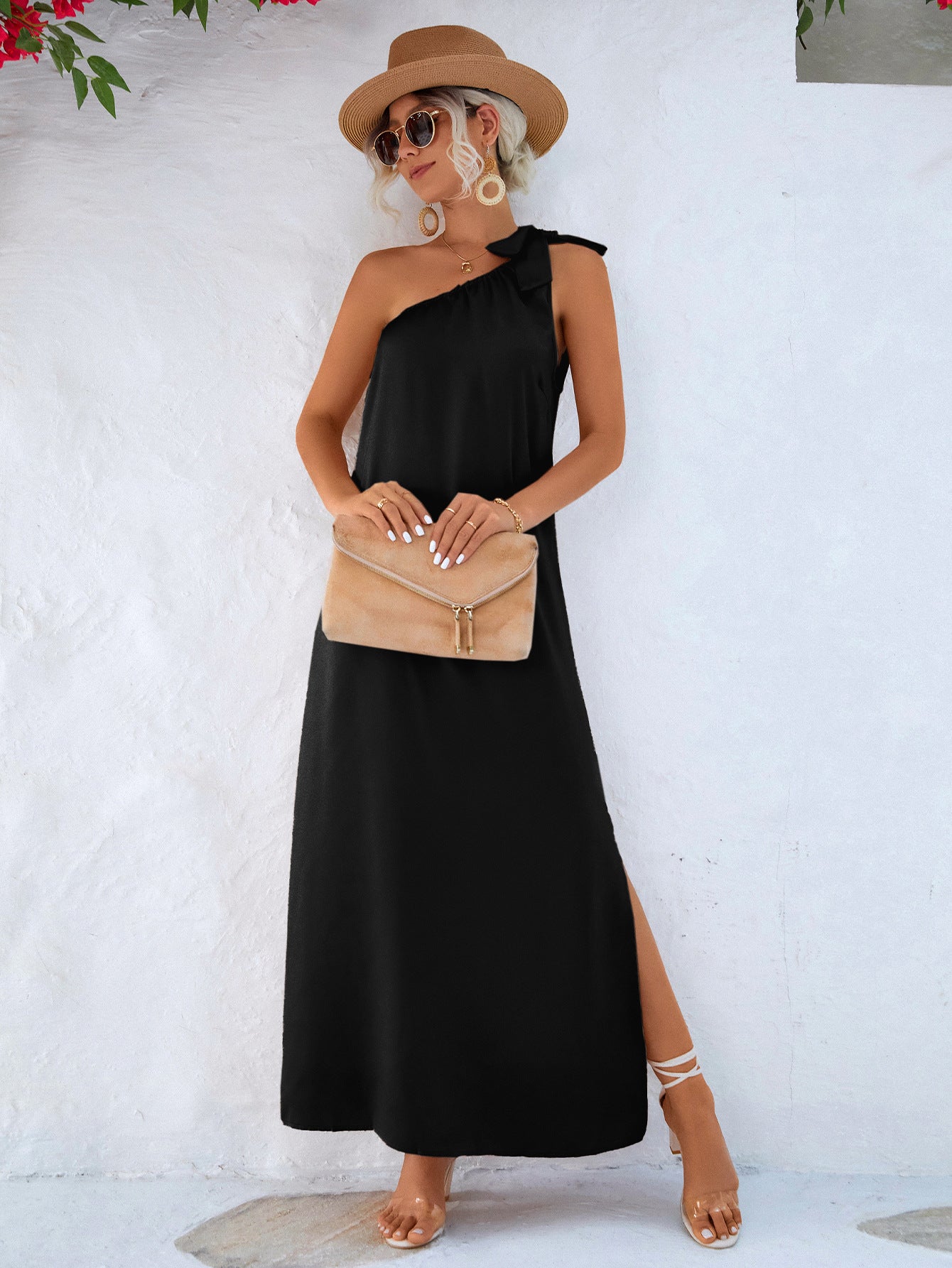 One-Shoulder Slit Maxi Dress - NawdeX