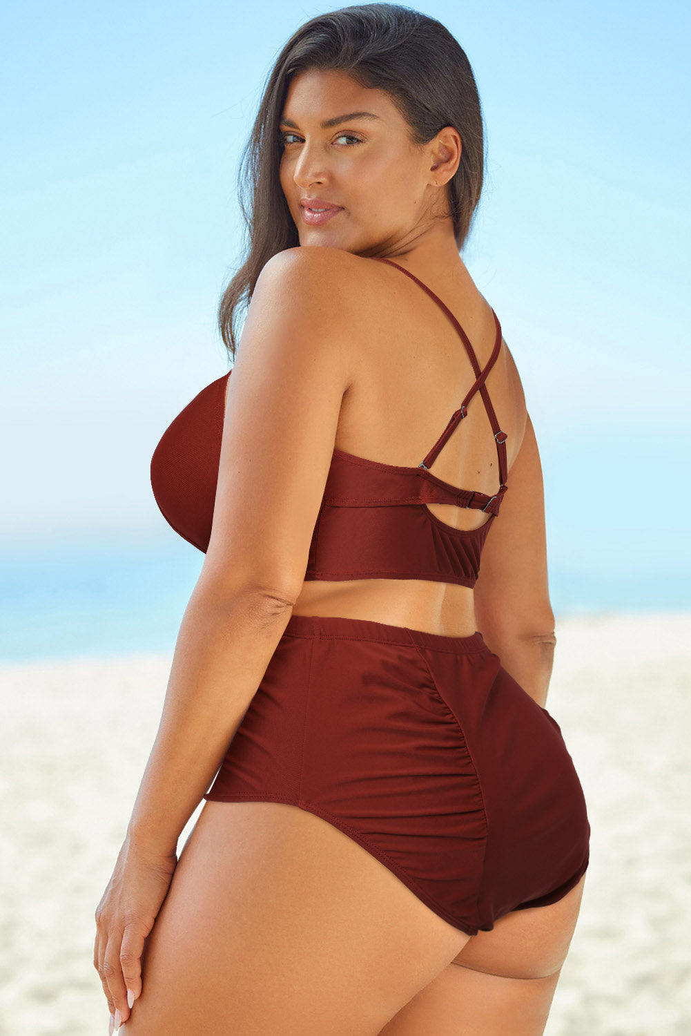 Halter Neck Crisscross Ruched Two-Piece Swimsuit - NawdeX