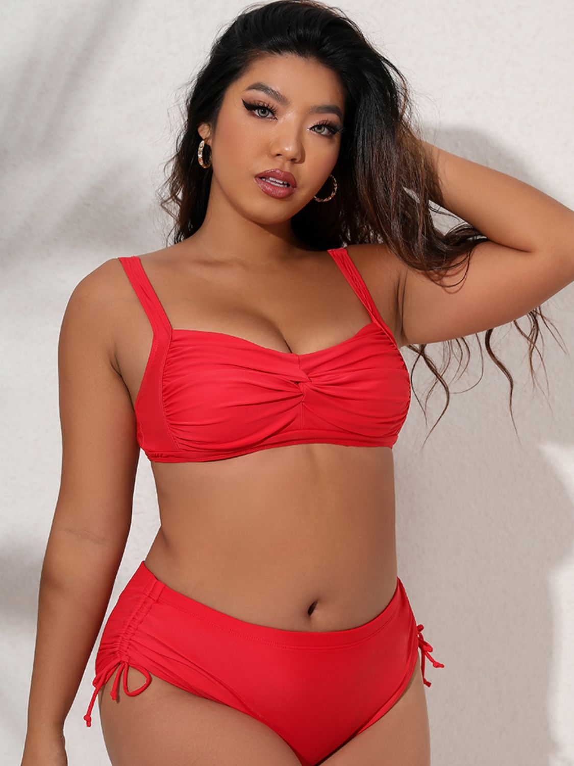 Plus Size Twist Front Tied Bikini Set - NawdeX