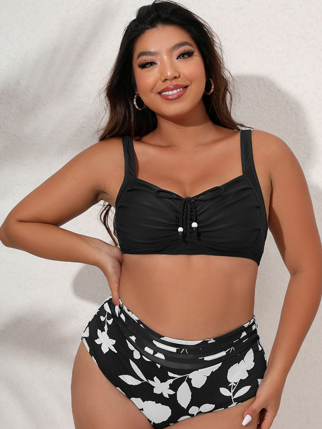 Plus Size Printed Gathered Detail Bikini Set - NawdeX