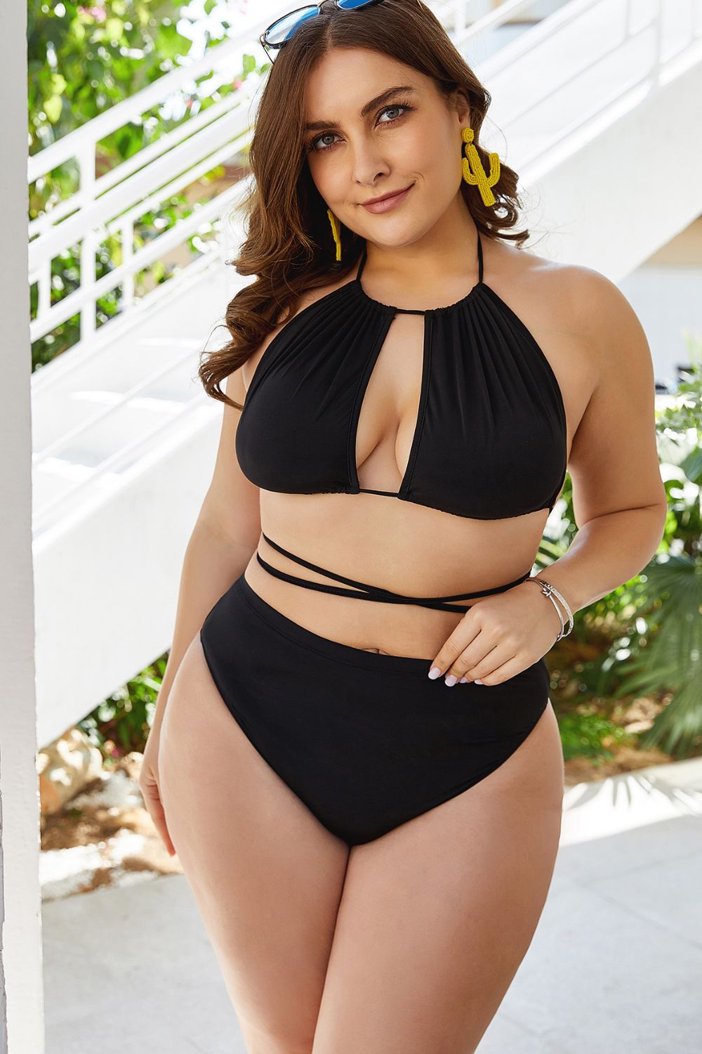 Plus Size Cutout Tied Backless Bikini Set - NawdeX