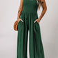 Smocked Square Neck Wide Leg Jumpsuit with Pockets - NawdeX