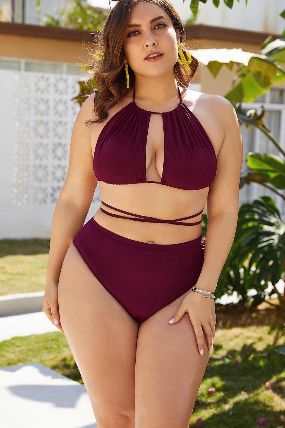 Plus Size Cutout Tied Backless Bikini Set - NawdeX