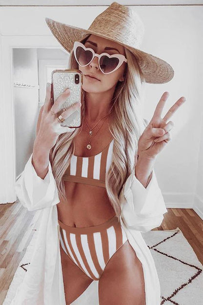 Striped Tank High Waist Bikini - NawdeX