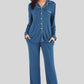Collared Neck Long Sleeve Loungewear Set with Pockets - NawdeX