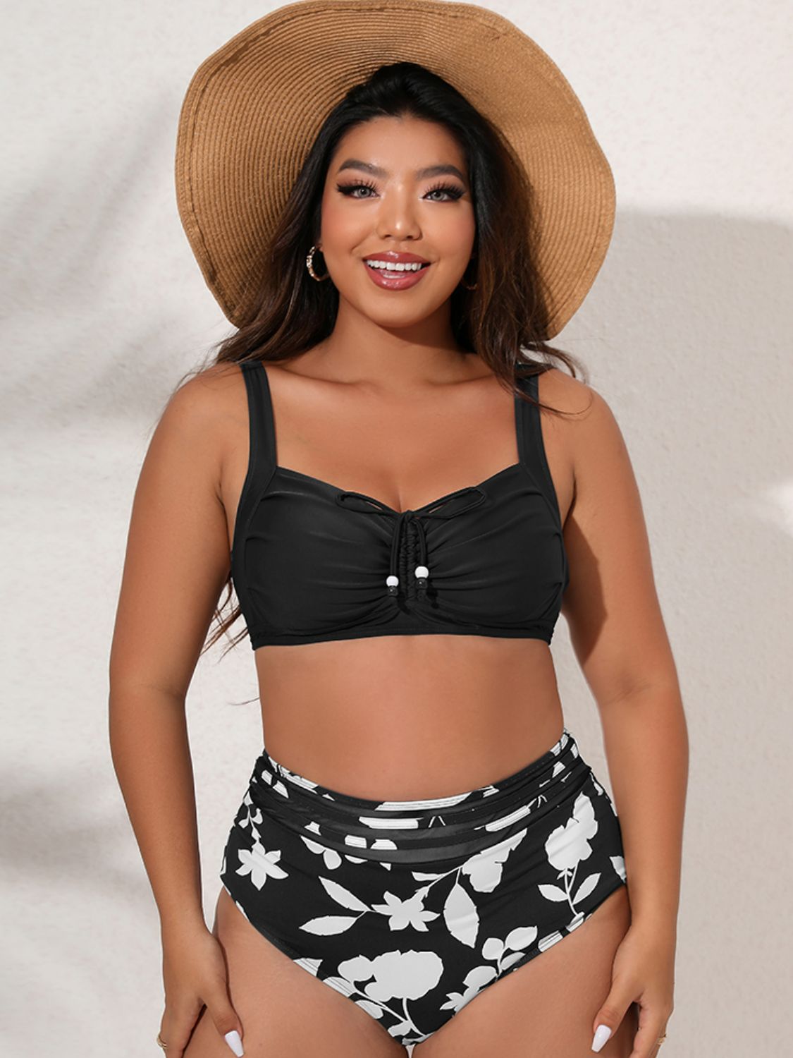 Plus Size Printed Gathered Detail Bikini Set - NawdeX