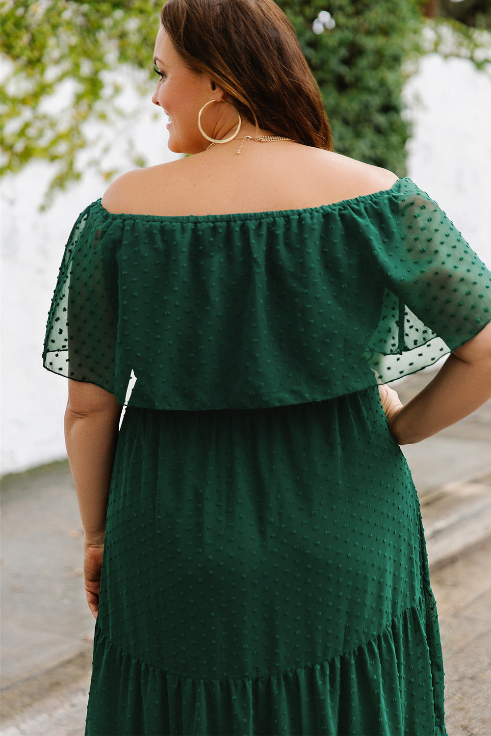 Plus Size Swiss Dot Off-Shoulder Tiered Dress - NawdeX