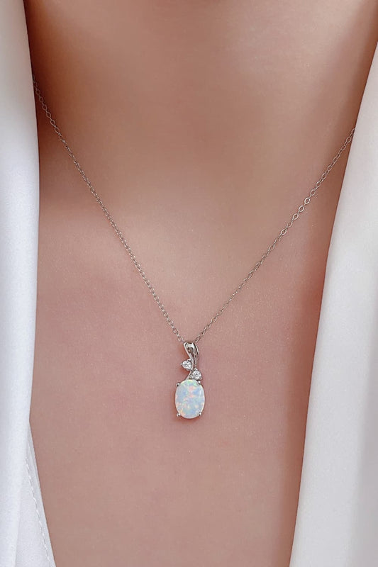 Opal Oval Pendant Chain Necklace - NawdeX