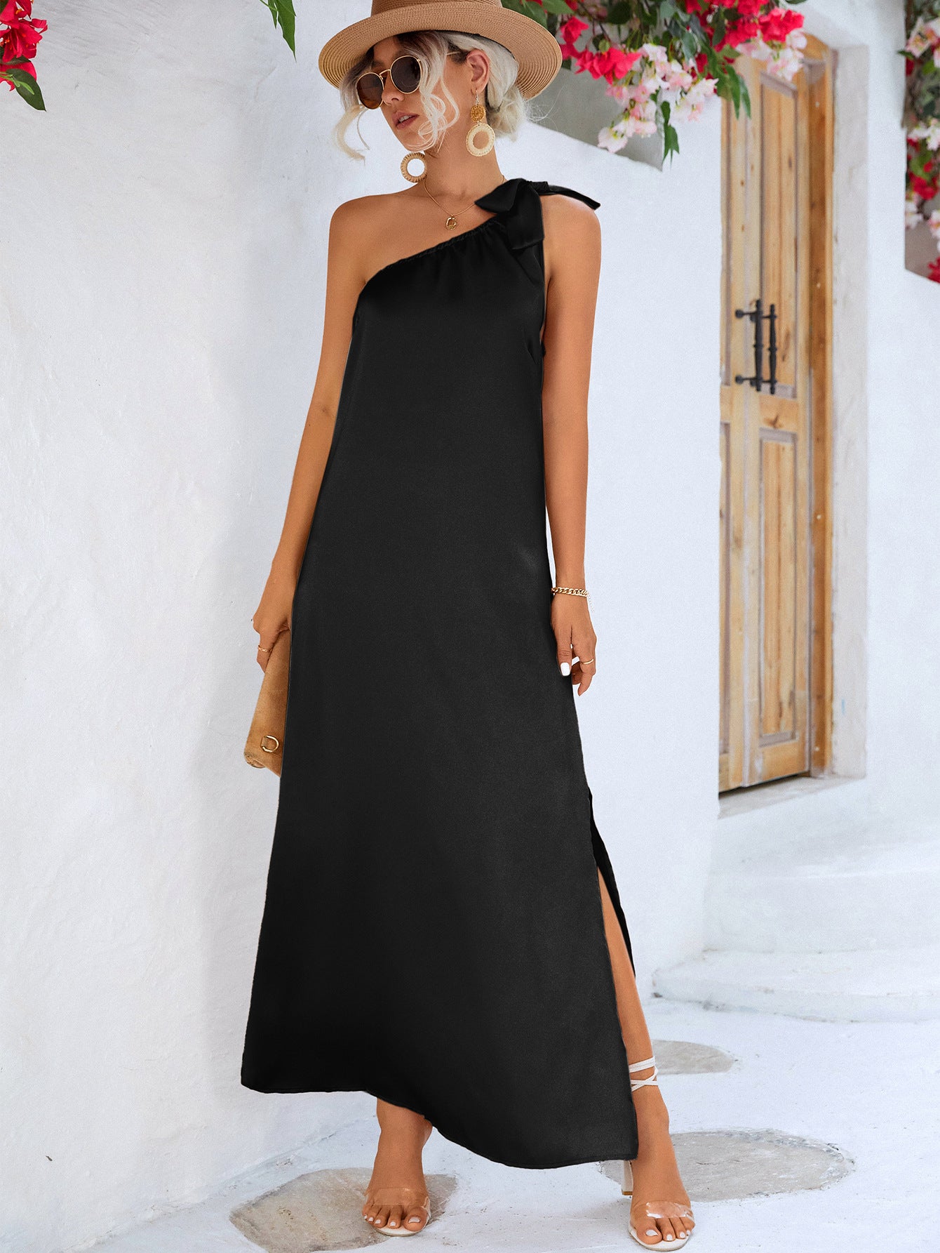 One-Shoulder Slit Maxi Dress - NawdeX