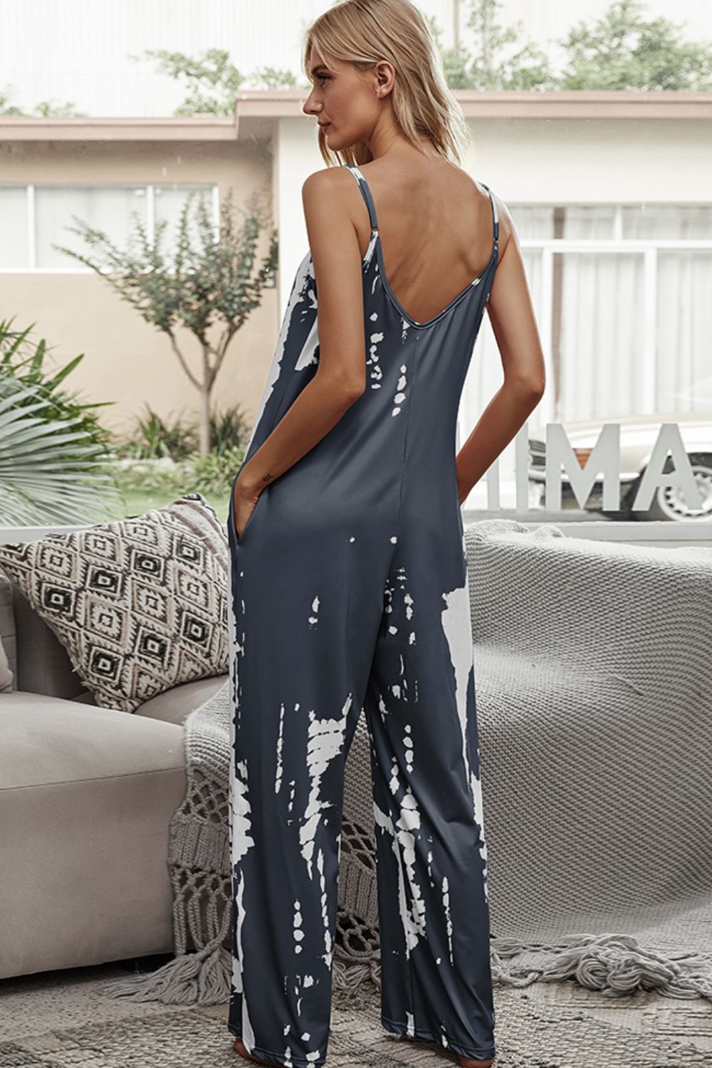 Tie-Dye Spaghetti Strap Jumpsuit with Pockets - NawdeX