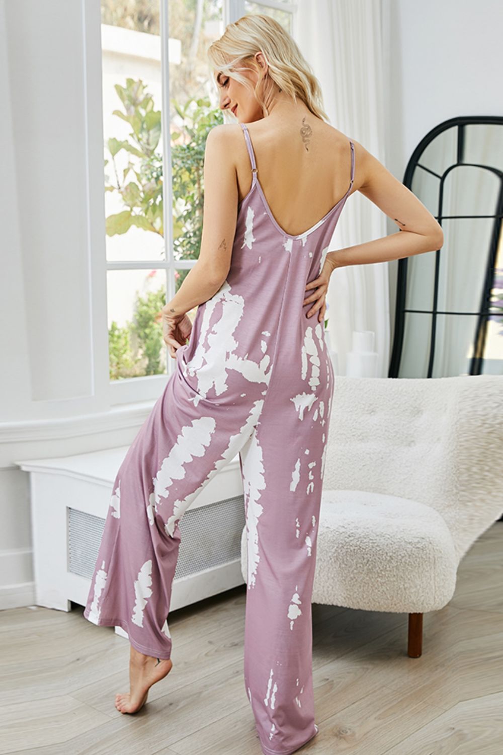 Tie-Dye Spaghetti Strap Jumpsuit with Pockets - NawdeX