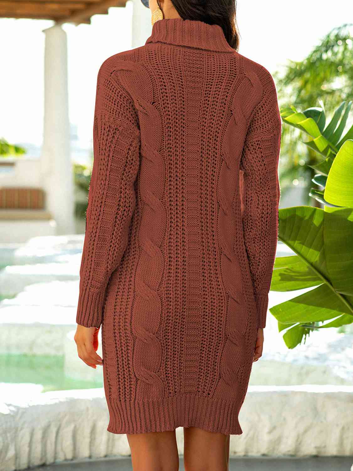 Turtleneck Ribbed Sweater Dress - NawdeX