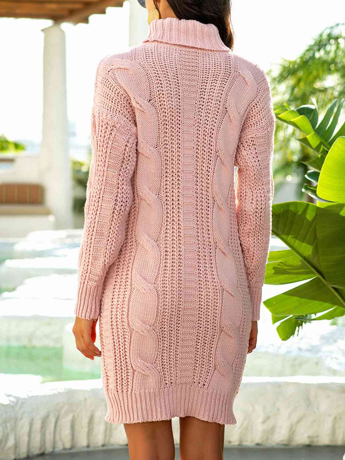 Turtleneck Ribbed Sweater Dress - NawdeX